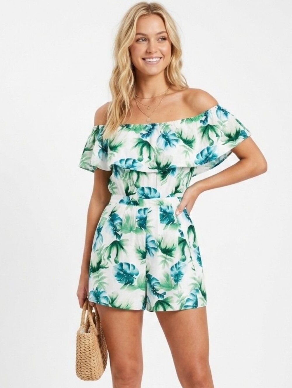 LINEN Beach Romper Size 4 Tropical Leaf Print Jack Wills
